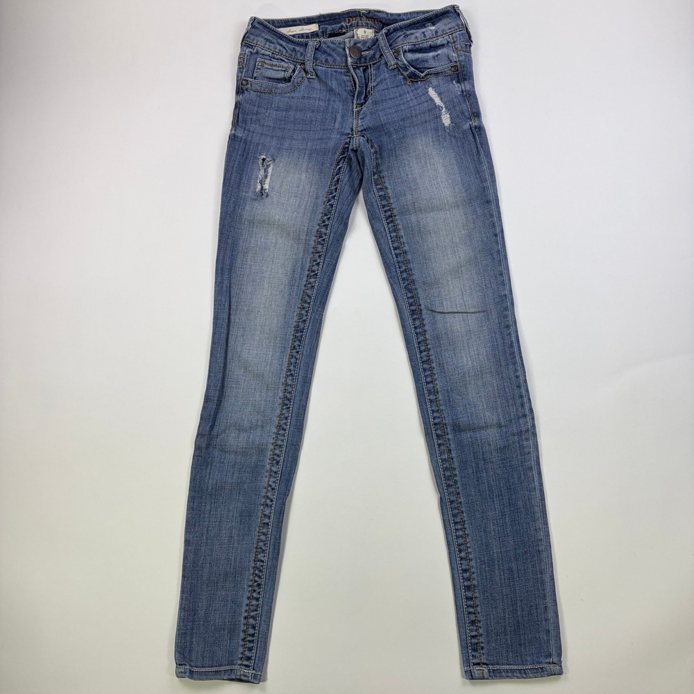 Y2K Decree Super Skinny Jeans Juniors 0 Blue Distressed Low Rise Stretch Denim